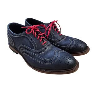 Allen Edmonds Neumok Mens Blue Leather Wingtip Oxford Shoes Red Lace Size 8.5D